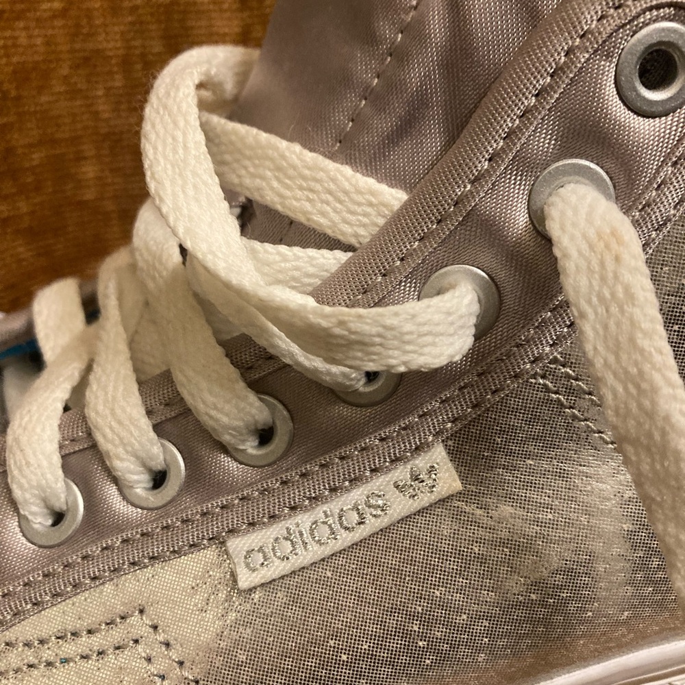 Adidas High-Top Sneakers in Light Gray and Cream